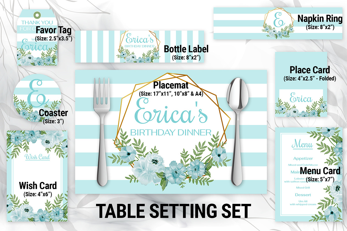Floral Stripes Table Setting Set, a Templates & Theme by DickyJiang Illustrations (Photo 2 of 3)