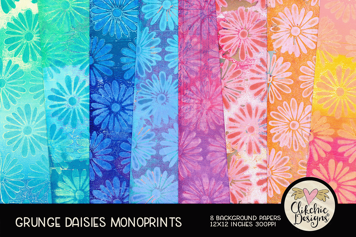 Grunge Daisies Monoprint Backgrounds, a Texture Graphic by Clikchic Designs (Photo 1 of 5)
