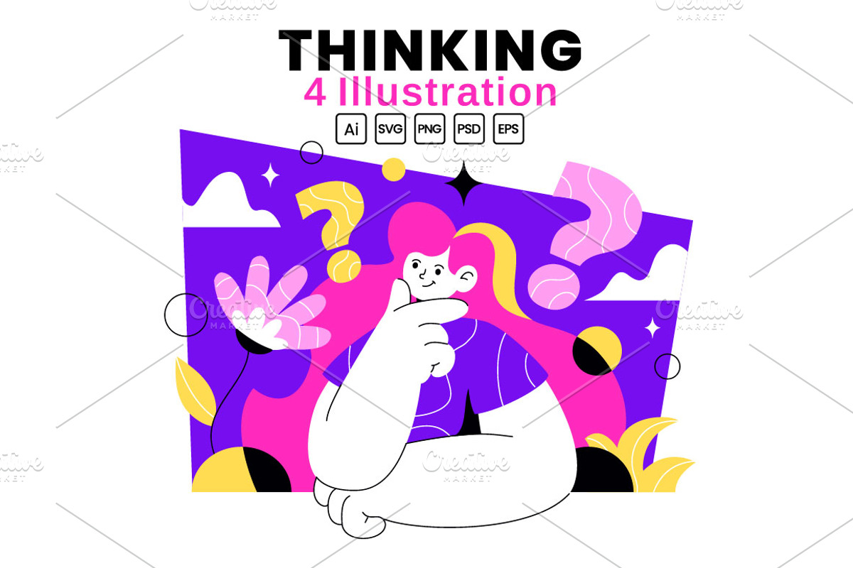 4 Thinking Vector Illustration, a Person Illustration by denayunebgt
