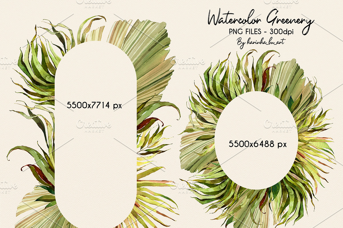 Watercolor Greenery Leaves 77PNG kit, an Illustration by KarinkaBU (Photo 9 of 10)