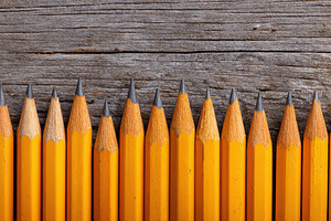 Collection of yellow pencils arrange, a Photo by Pavel_design