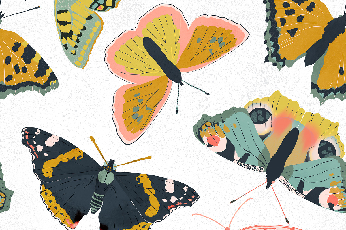 Butterflies Garden white, a Pattern Graphic by Cesar Torres
