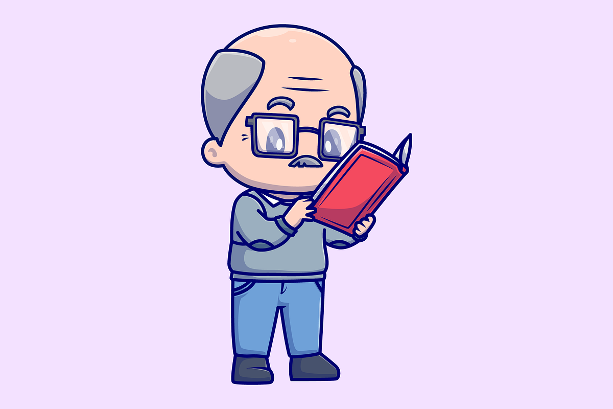 Cute Grandfather Reading Book, a Person Illustration by Catalyst Labs