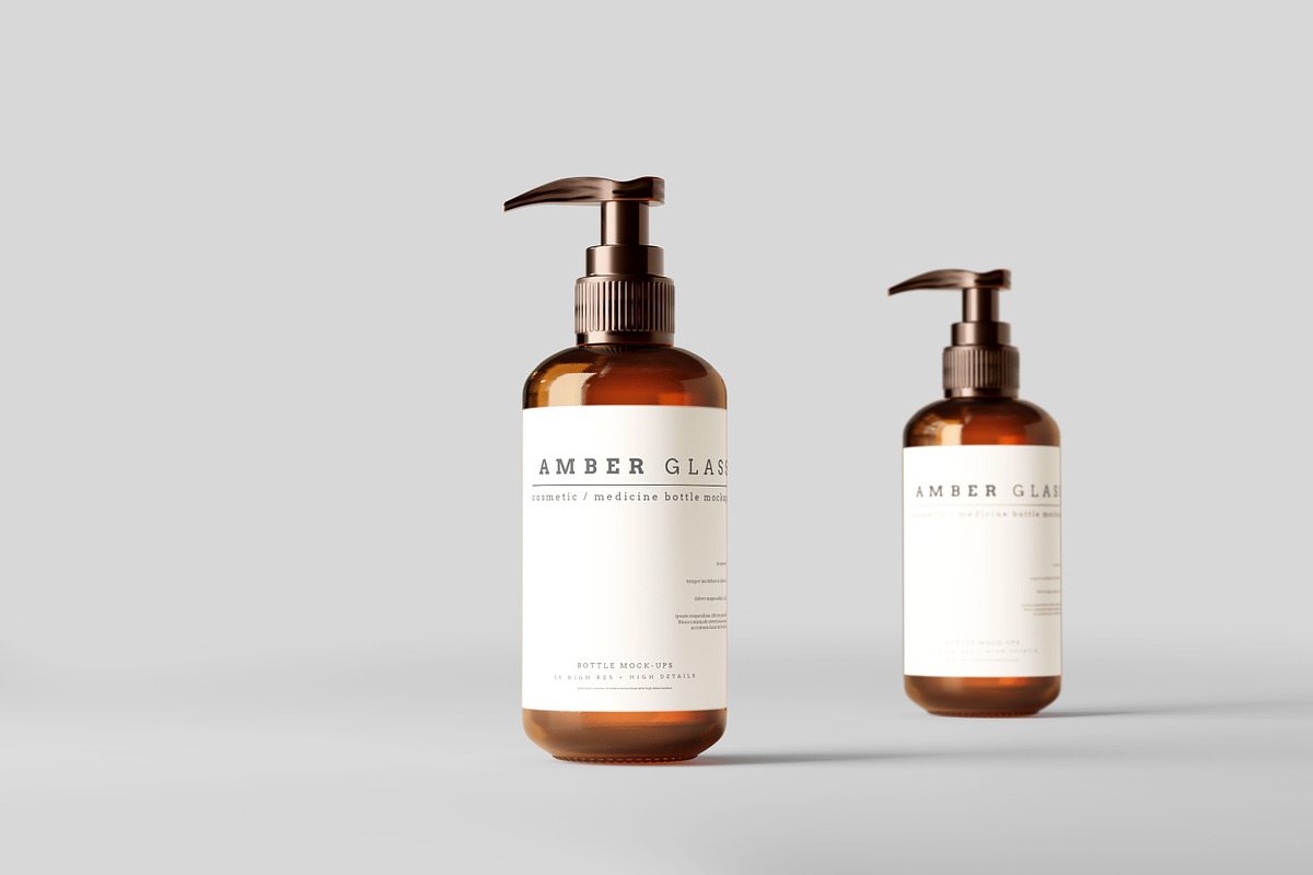 Amber Glass Pump Bottle Mockups, a Cups & Container Mockup by pmvch (Photo 9 of 10)