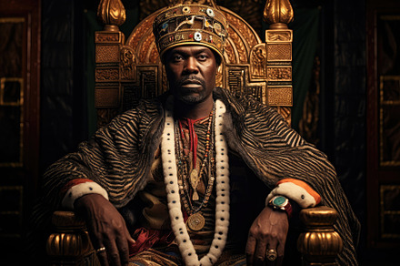 African king seated on a majestic th, a Photo by SaroStock