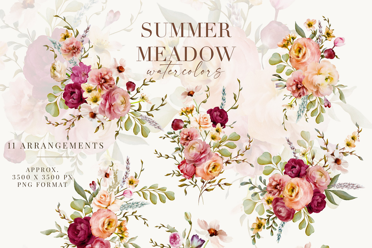 Summer Meadow Watercolor Collection, a Decorative Illustration by ...
