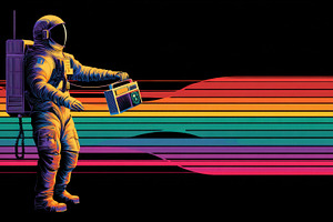 Astronaut with boom box in space, a Photo by Beautiful things