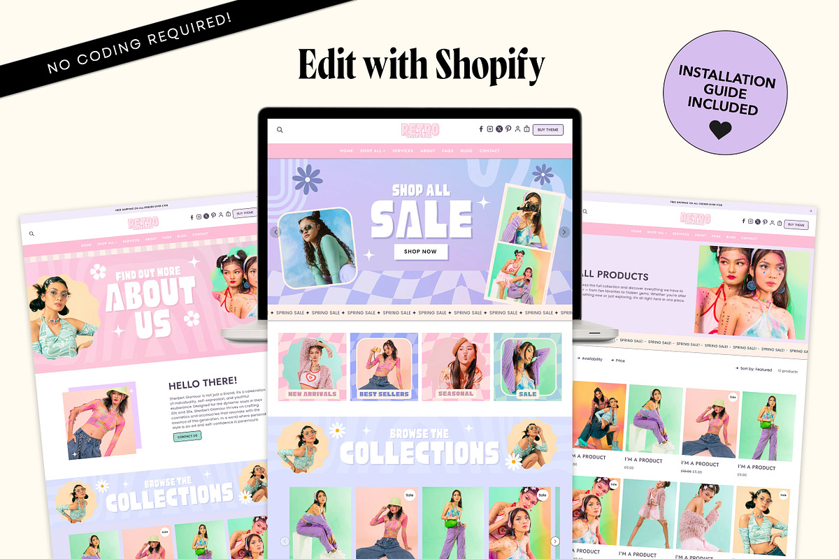 Retro Y2K Shopify Theme Bundle, a Shopify Template by Template Twist Shop (Photo 2 of 9)