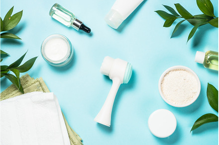 Skin care product on blue background, a Beauty & Fashion Photo by Nadia-nb