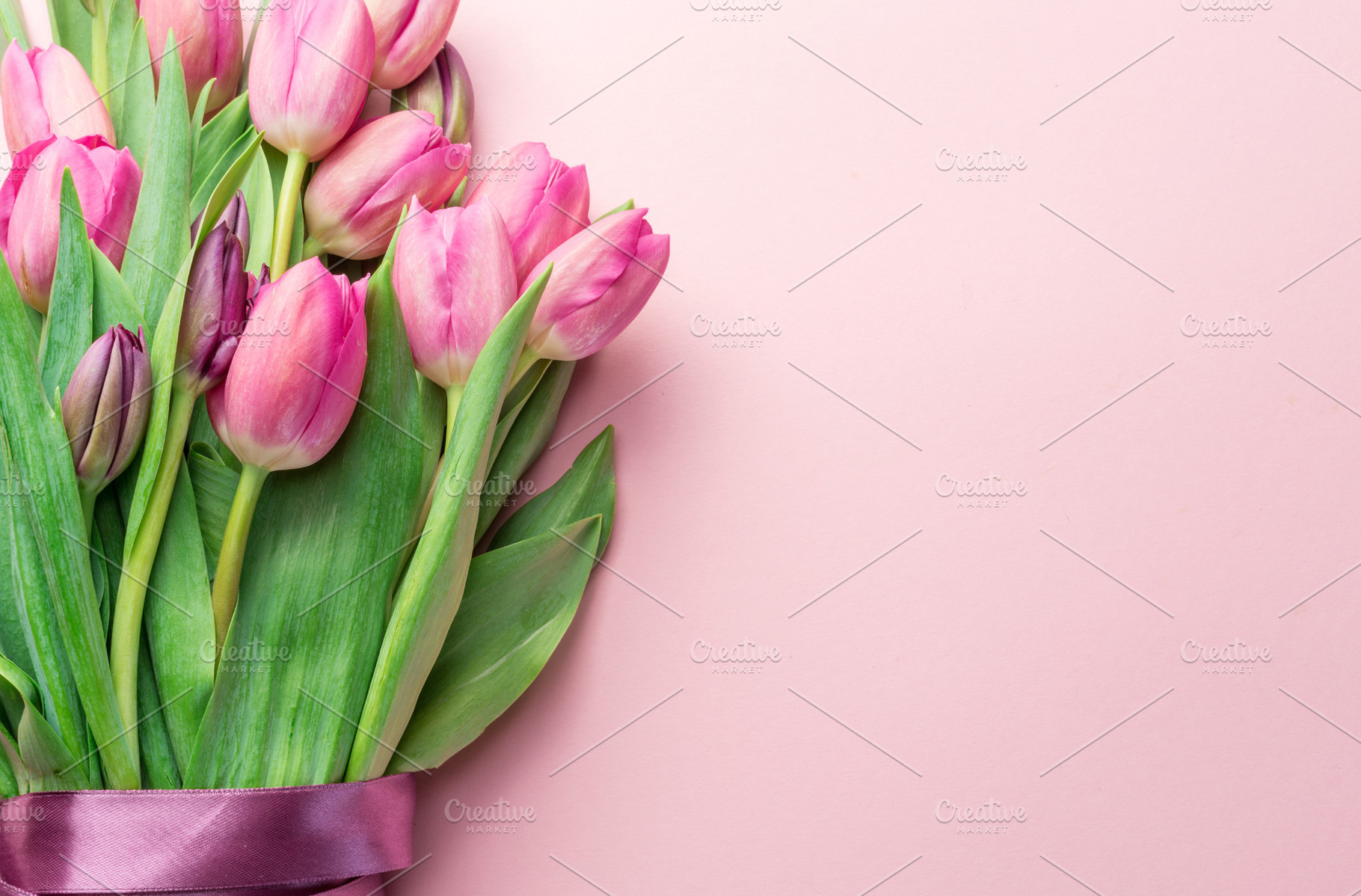 Bouquet pink tulips on lightpink, a Holiday Photo by Volff