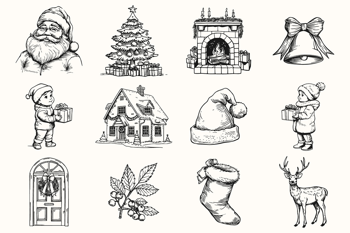 Vintage Christmas Illustration Set, an Object Illustration by NatalieArtShop (Photo 6 of 9)