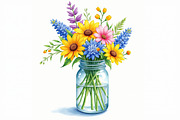 Wildflowers in Mason Jar Clipart Set, an Illustration by hafijul (Thumbnail 11 of 14)