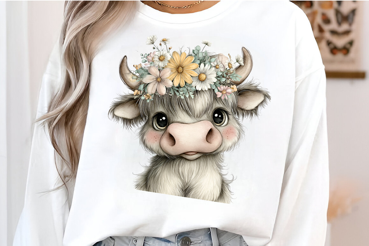 Watercolor Summer Highland Cow Clipa, an Illustration by GatewayDesign (Photo 4 of 5)