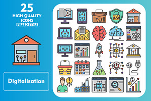 25 Digitalisation Line Filled Icons, an Icon by Pexelpy