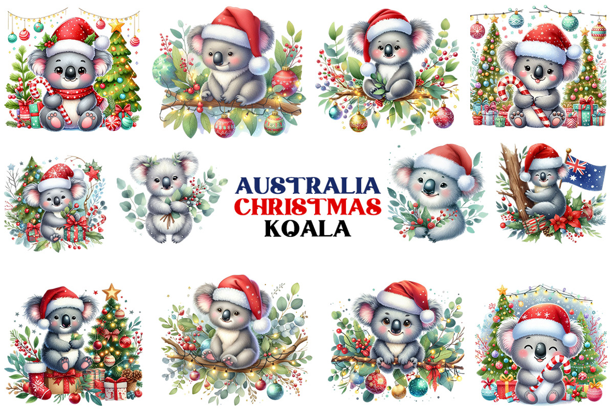 Australia Christmas Koala cliparts, a Seasonal Illustration by FITALARTSNEDIGI (Photo 2 of 10)