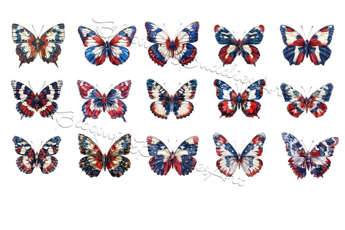 35 Patriotic Butterfly Art Bundle, a Decorative Illustration by Art Paradise Studios (Photo 3 of 8)