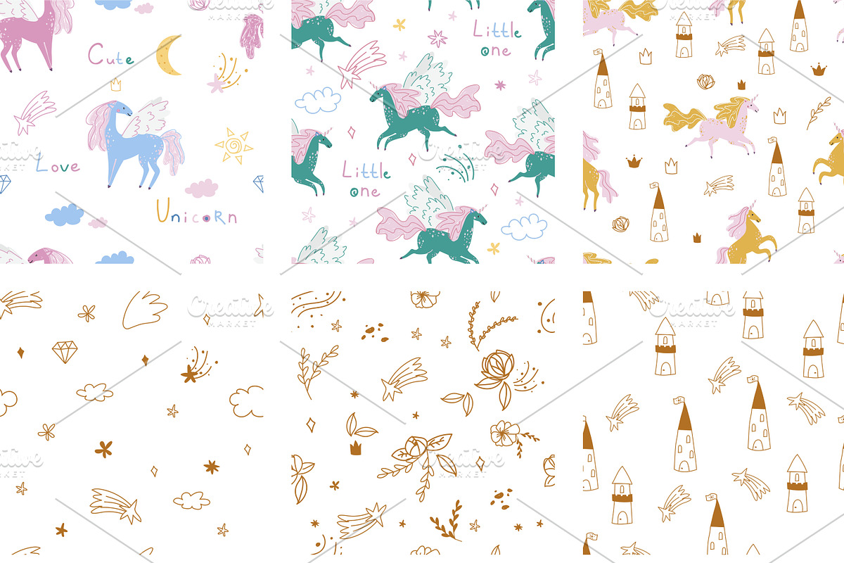 Unicorn pattern + BONUS 98 elements, a Pattern Graphic by Lineli (Photo 5 of 11)