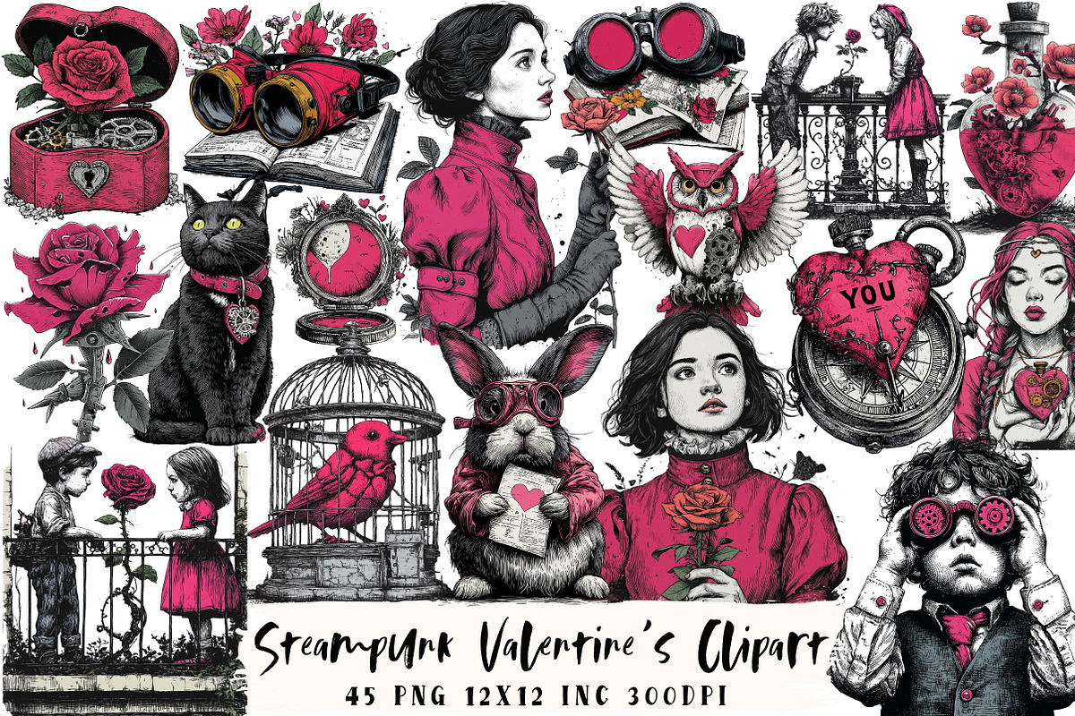 Steampunk Valentine's Clipart, an Illustration by OK Design (Photo 1 of 6)