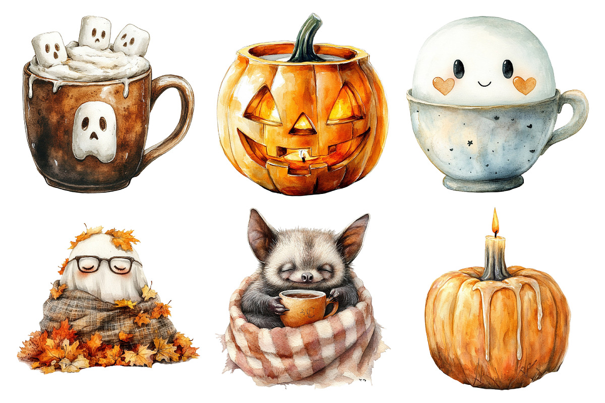 Watercolor Cozy Halloween Clipart, an Illustration by Daily.Designs (Photo 4 of 5)