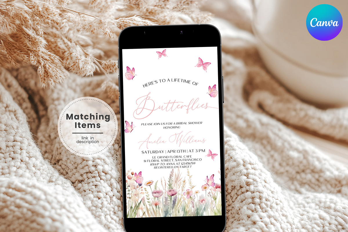 Digital Butterfly  Phone Invite, an Invitation Template by Digital_Mind (Photo 1 of 6)