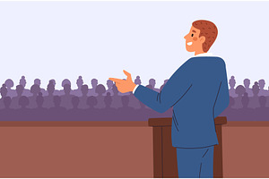 Male speaker speaks on stage in, a Person Illustration by Vectorbuum