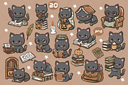 Bookish Black Cat Kawaii Clipart, an Animal Illustration by Blumensdiary (Thumbnail 2 of 7)