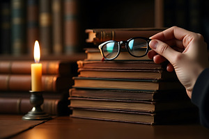 Antique books with candle, a School & Education Photo by Artonix