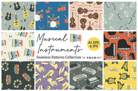 MUSICAL INSTRUMENTS seamless pattern