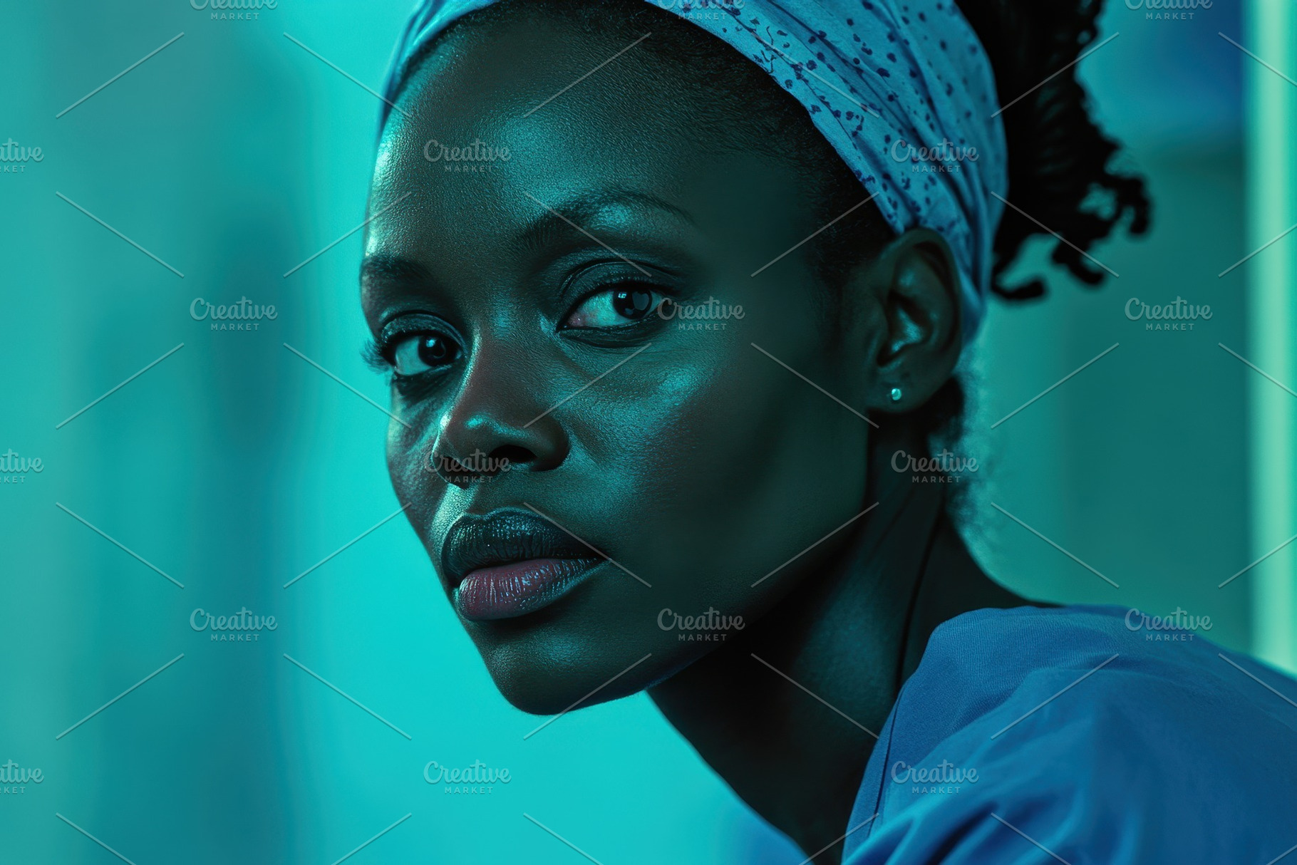 Black woman nurse looking thoughtful, a Photo by Pavel_design