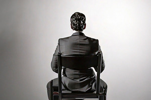 Person sitting alone on a chair with in an empty room at backgro, a Health & Medical Photo by DanFLCreativo