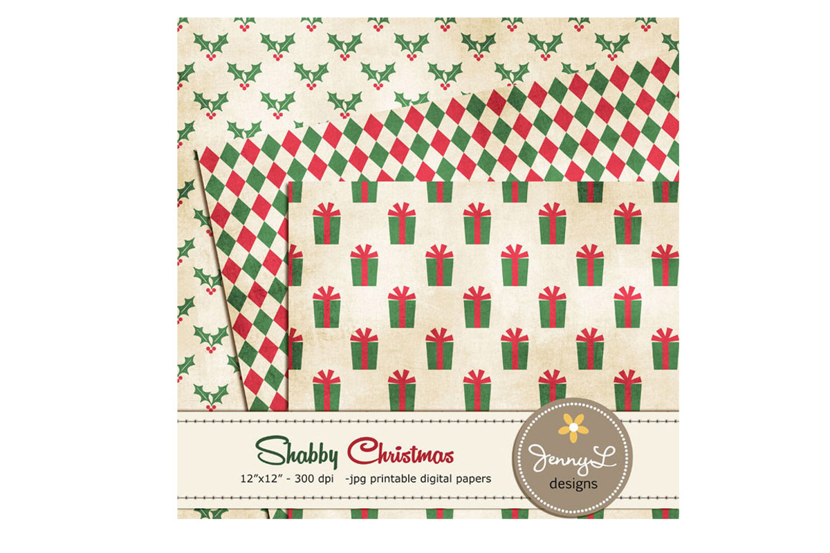 Shabby Christmas Digital Papers, a Pattern Graphic by JennyL Designs (Photo 3 of 4)