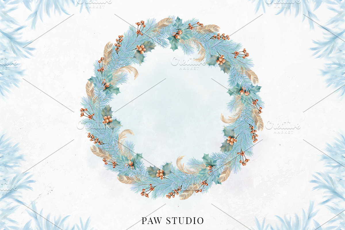 Christmas Wreath Clipart Winter Card, a Decorative Illustration by PawGraphic (Photo 4 of 11)