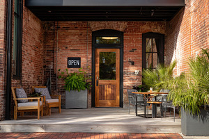 Outdoor seating area in front, a Photo by Pavel_design