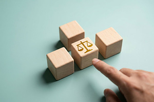 Wooden Block with Justice Scale, a Business Photo by thepslr