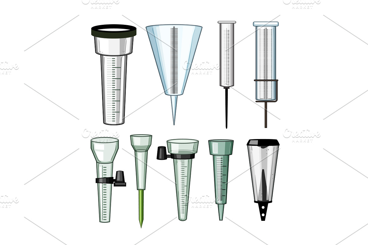 rain gauge set cartoon vector, an Object Illustration by pikepicture
