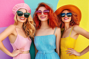 Three stylish women in colorful, a Person Photo by MistyDay