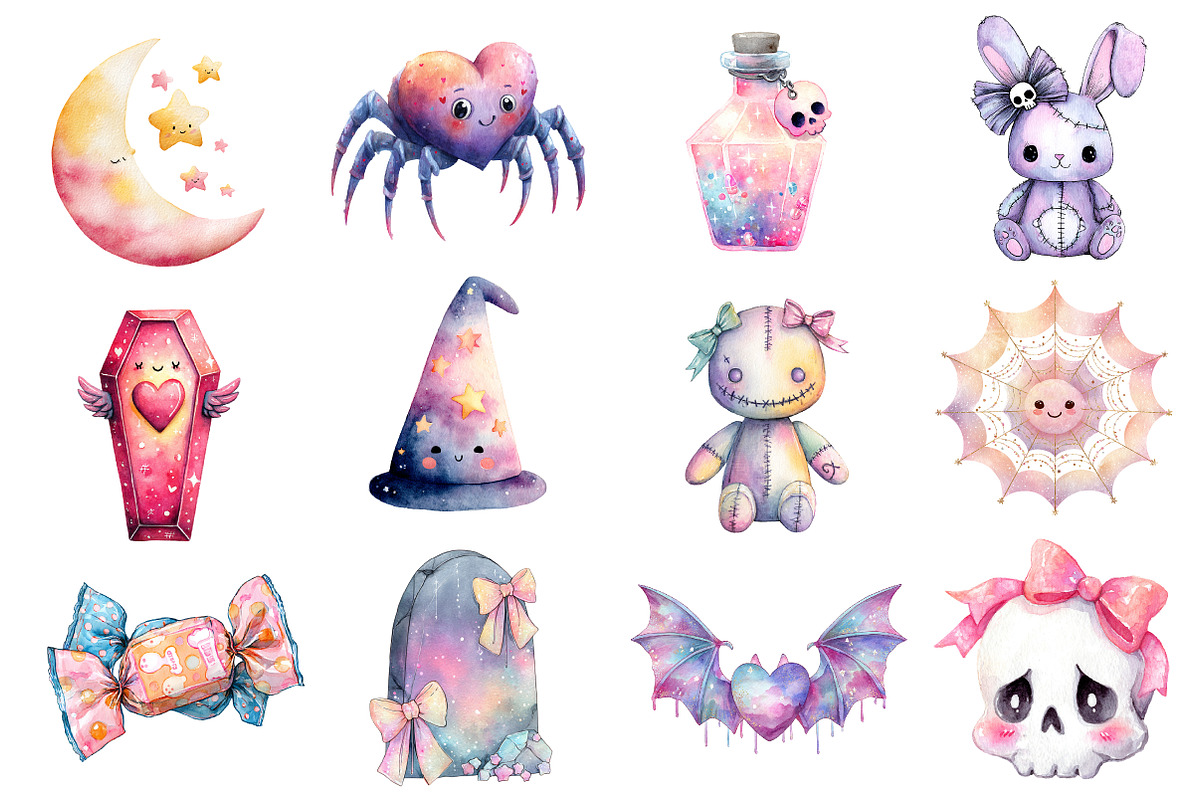 Kawaii Pastel Goth Clipart, an Illustration by Design Market (Photo 3 of 3)