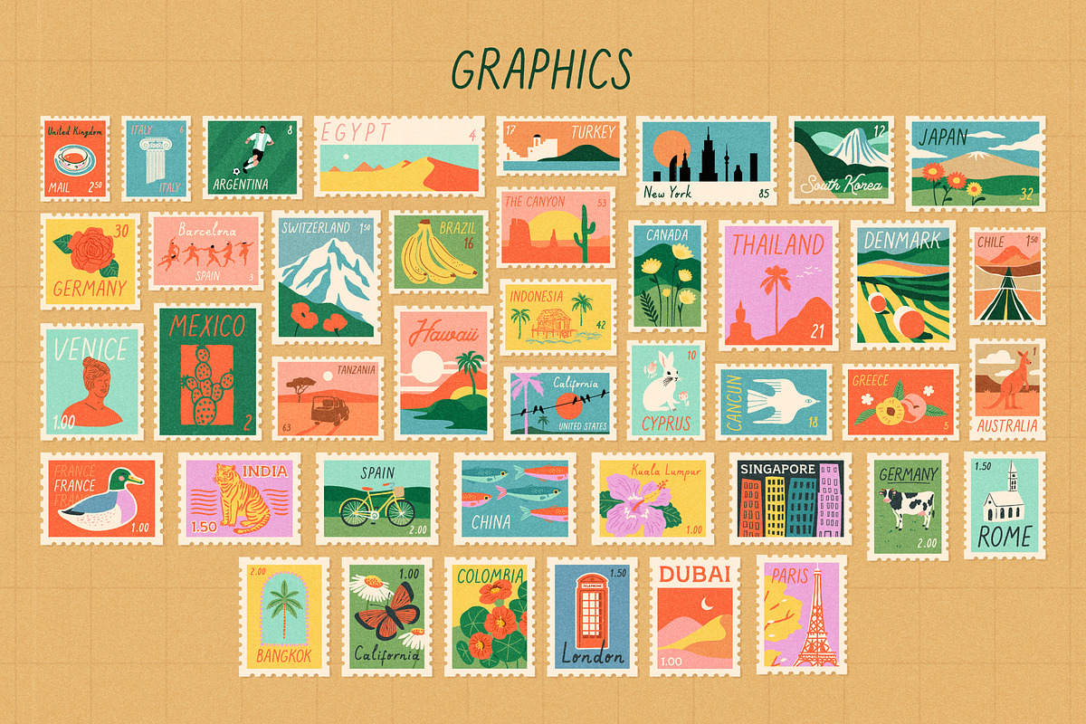 World Stamps: Graphics & Patterns, a Pattern Graphic by Dedraw Studio (Photo 2 of 10)