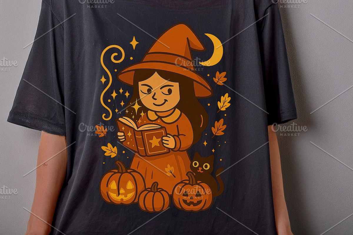 Cute halloween witch with pumpkins., a Decorative Illustration by kaisorn (Photo 2 of 9)