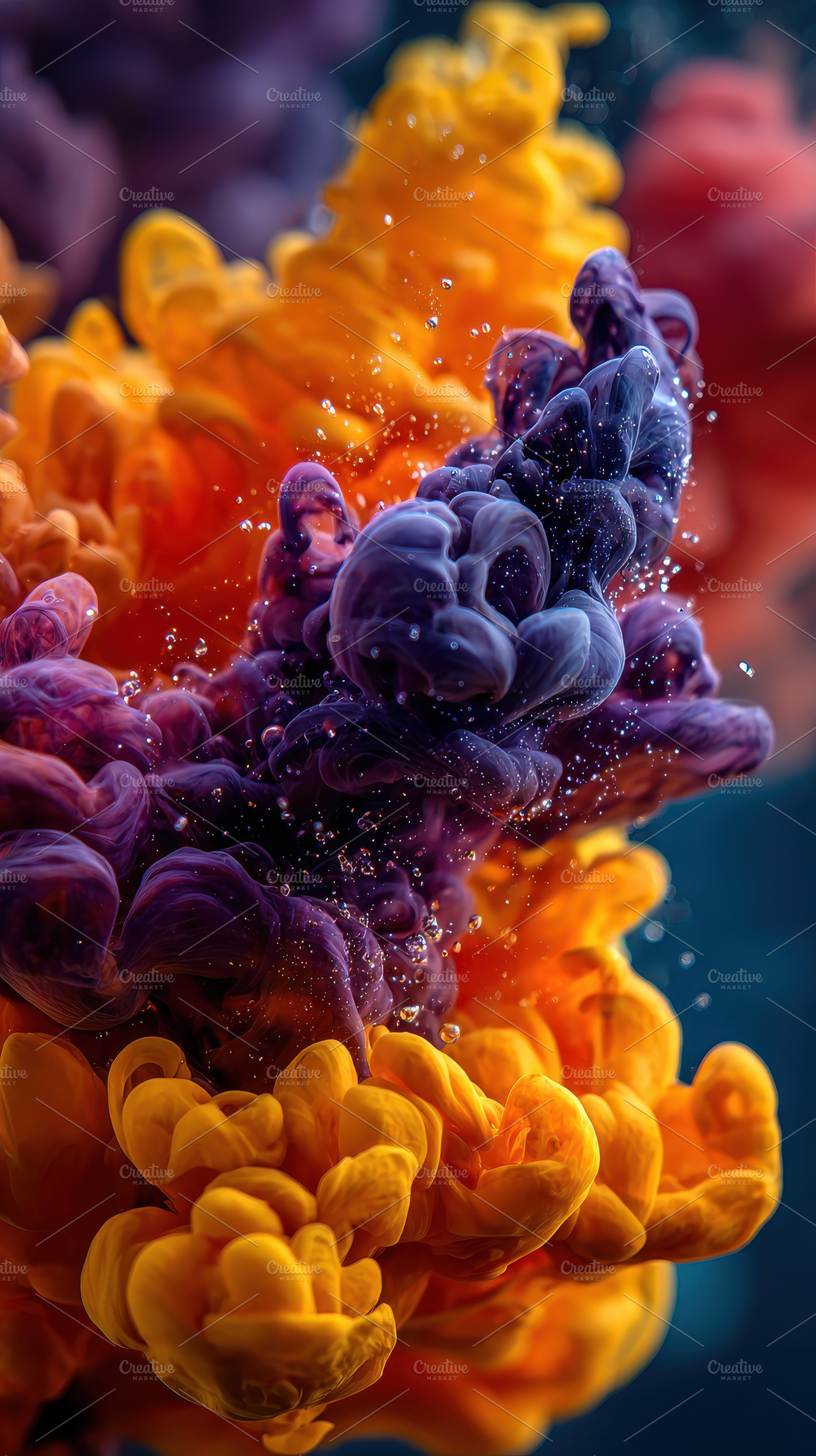Vibrant purple and orange ink swirls, a Photo by Pixeness Studio