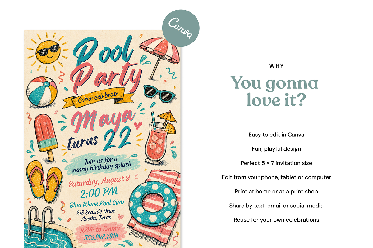 Pool Party Birthday Invitation, an Invitation Template by heynomi (Photo 8 of 19)