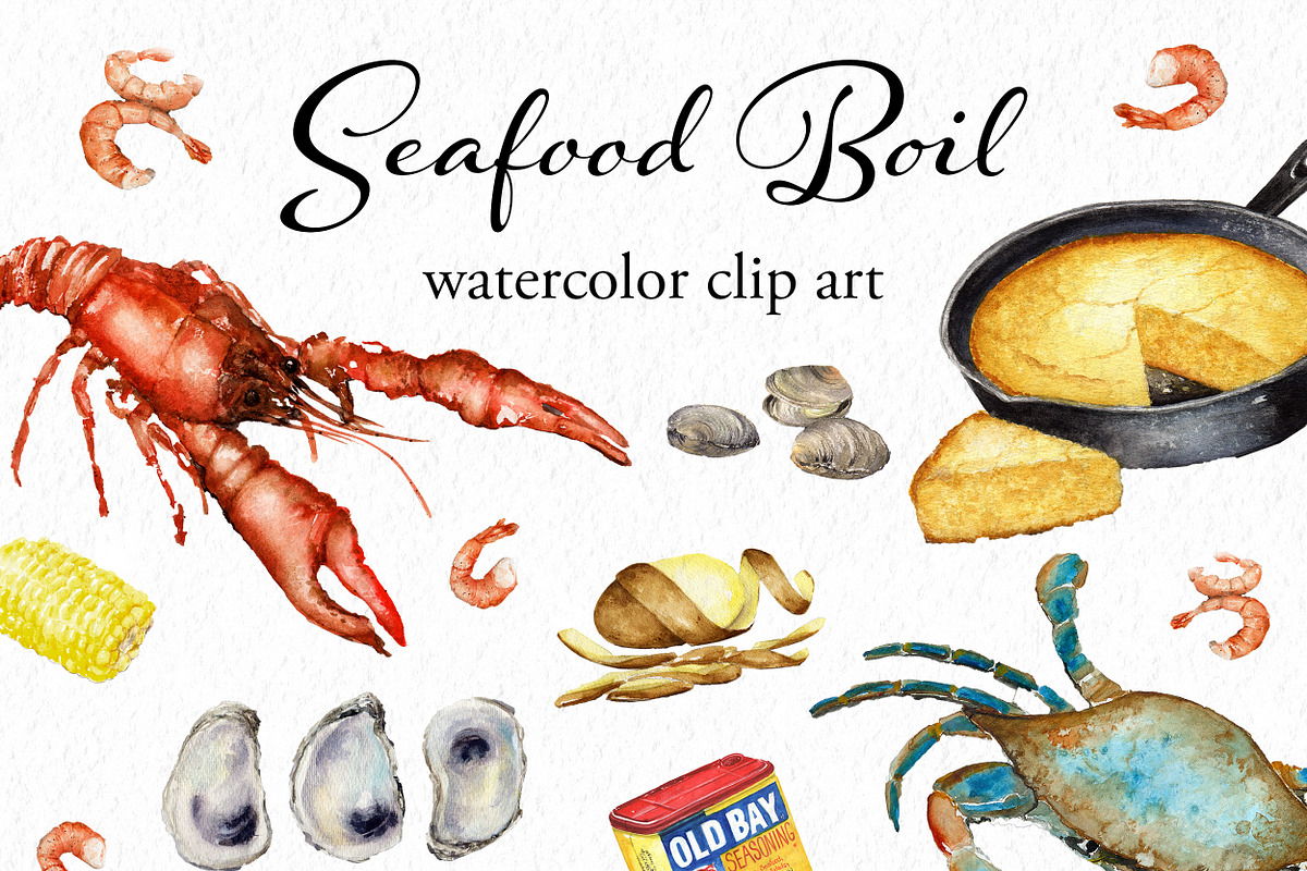 Seafood boil watercolor clip art