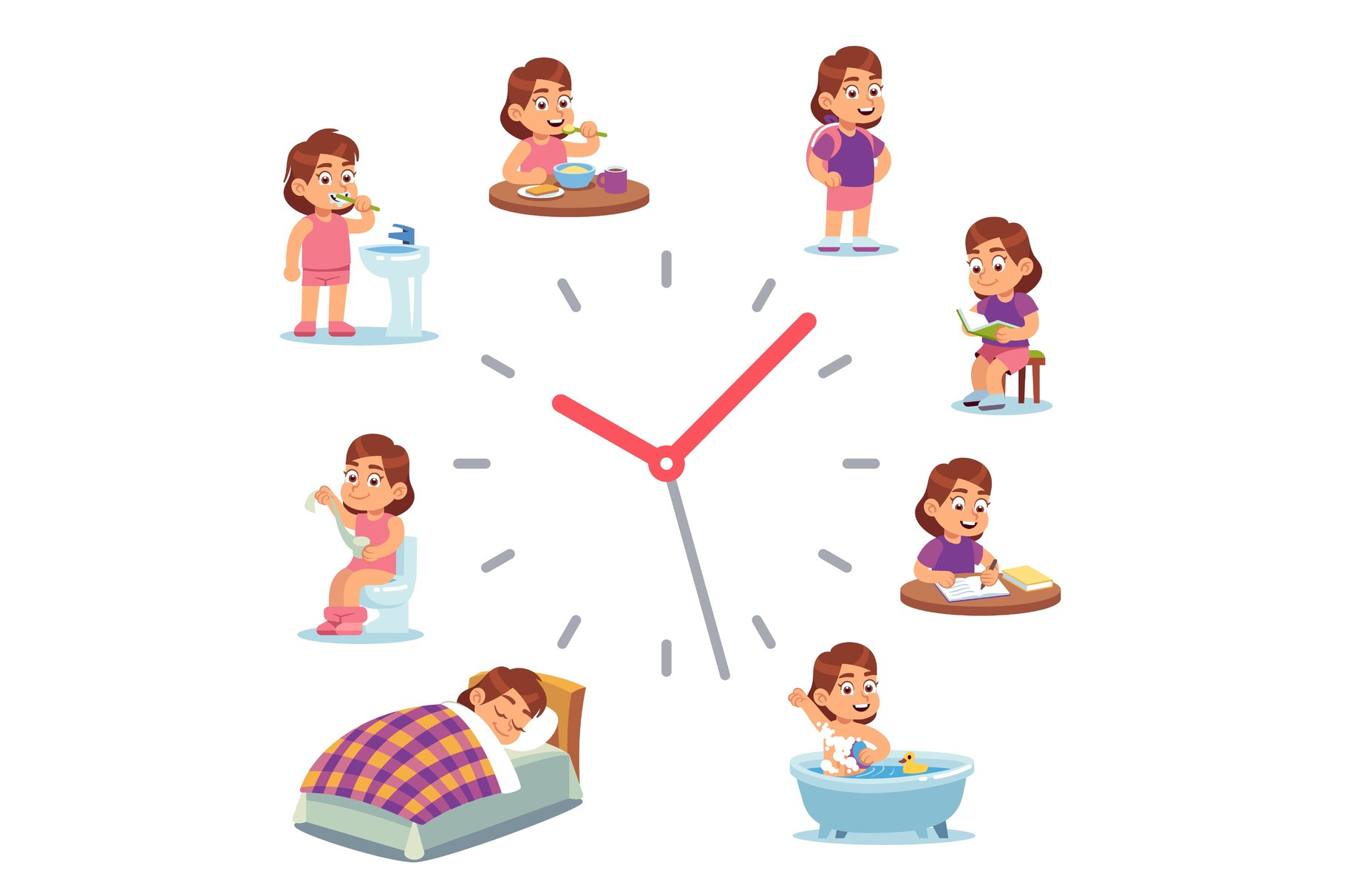 Daily clock for girl. Routine, an Education Illustration by YummyBuum ...