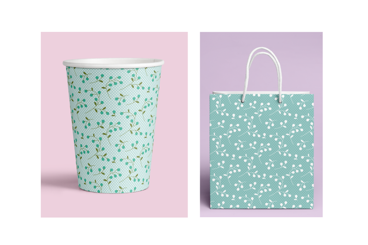 Seamless Blue Retro Florals & Dots preview 3