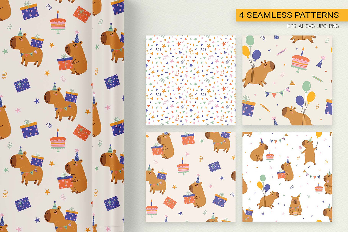 Capybara Birthday Clipart, an Animal Illustration by Irina Ostapenko (Photo 3 of 8)