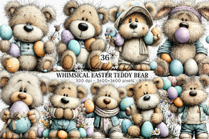 Whimsical Easter Teddy Bear Clipart, an Illustration by Canvas Craft
