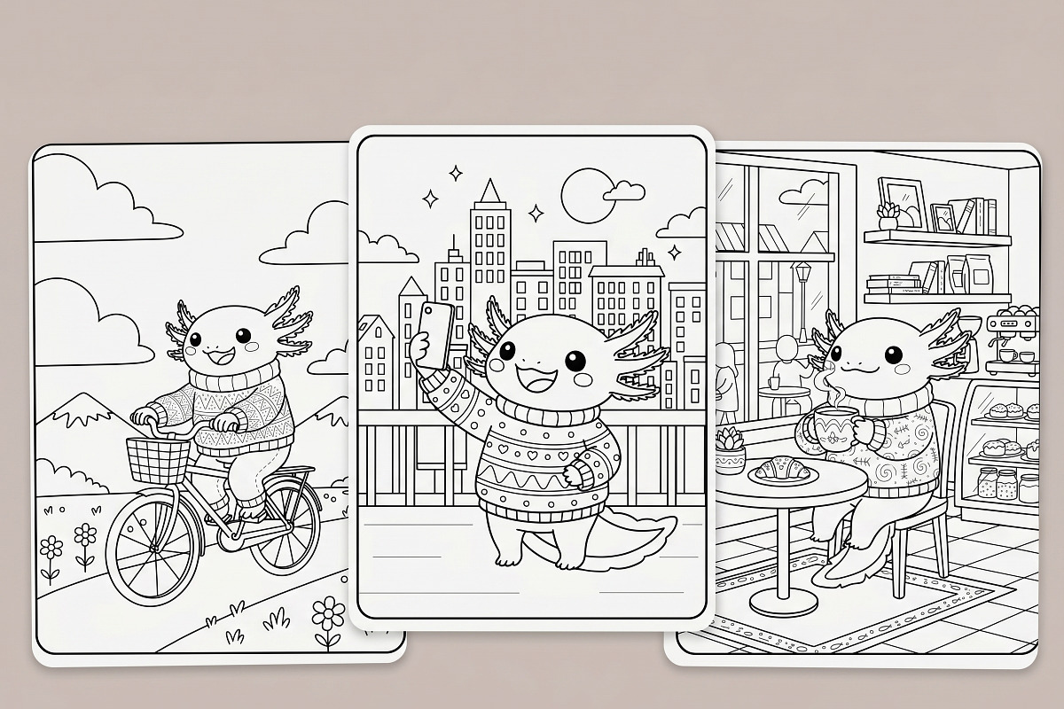 Axolotl Moments Coloring Printable, an Object Graphic by Image for Sale (Photo 3 of 3)