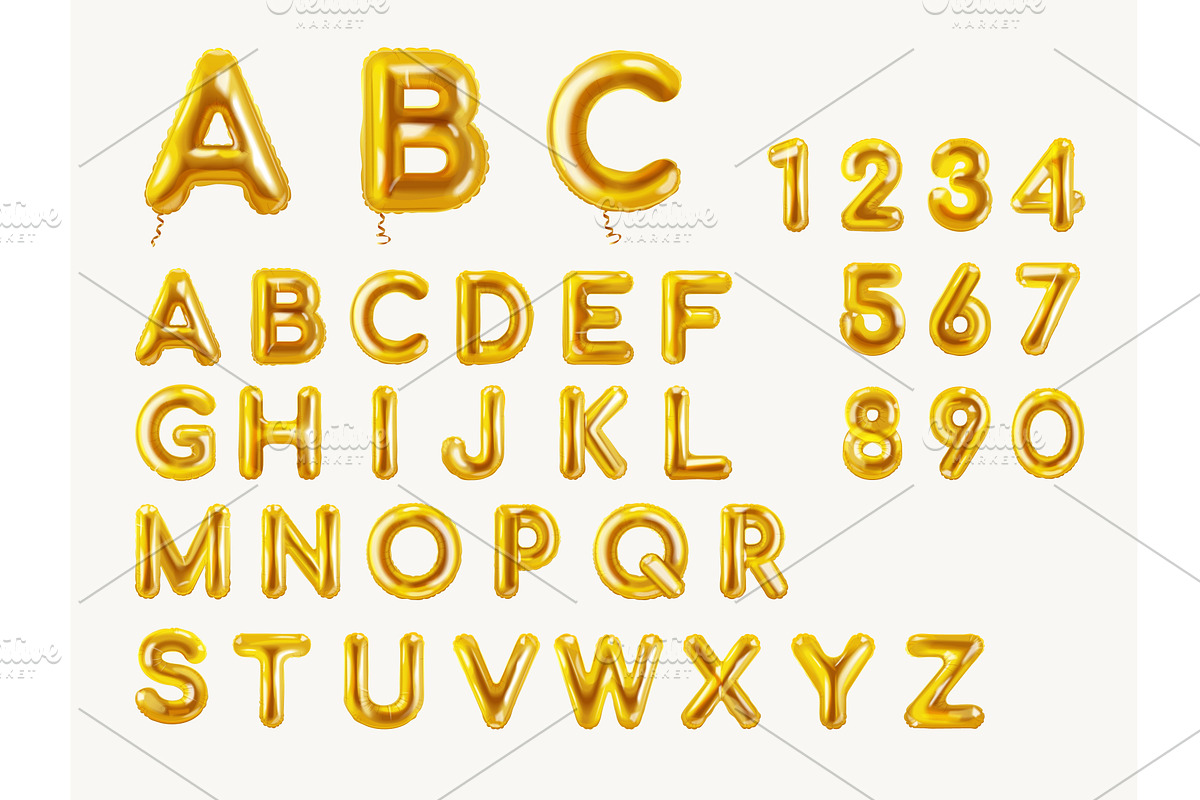 Golden balloon alphabet. Realistic, an Object Illustration by Stock-Smart-Start