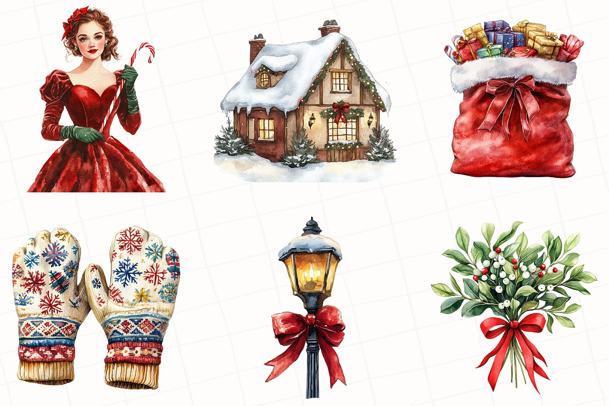 Classic Christmas Watercolor Clipart, an Illustration by OK Design (Photo 2 of 5)