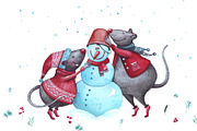 Christmas Mouse and flowers, an Illustration by YuliaBiser (Thumbnail 4 of 11)